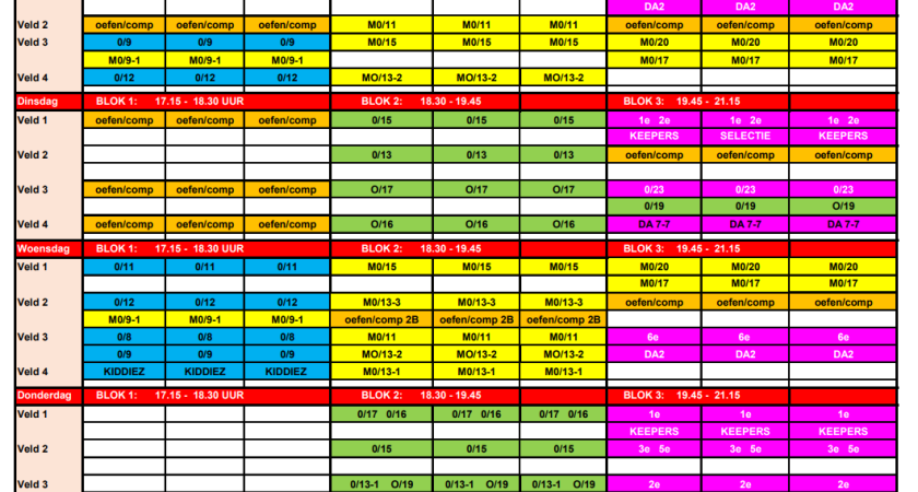 TRAININGSCHEMA VDL SEIZOEN 