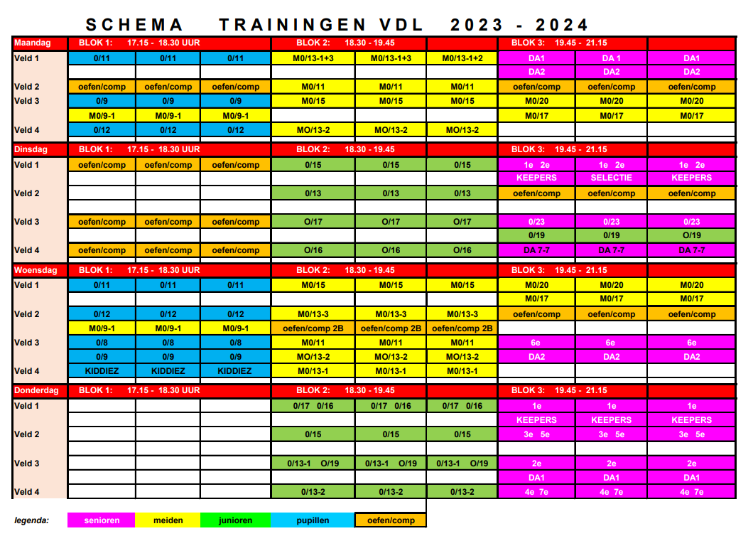 TRAININGSCHEMA VDL SEIZOEN 